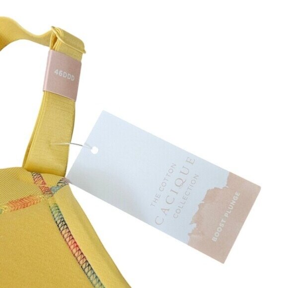 Cacique Cotton Boost Plunge Bra 46DDD Yellow With Rainbow Straps - Picture 6 of 6